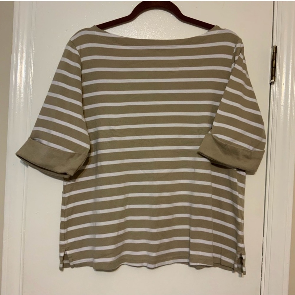 Kim Rogers Woman 1X Tan Boxy Blouse with Short Sleeves